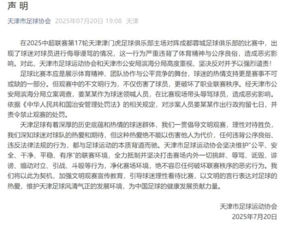 在线股票配资分红 带头辱骂球员的球迷已被行拘 领喊人员被禁赛