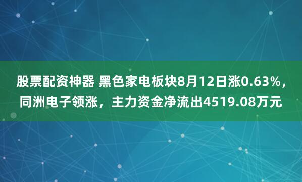股票配资神器 黑色家电板块8月12日涨0.63%,同洲电子领涨,主力资金净流出4519.08万元