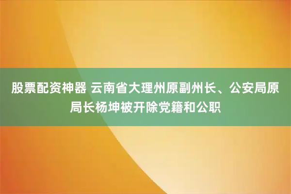 股票配资神器 云南省大理州原副州长、公安局原局长杨坤被开除党籍和公职